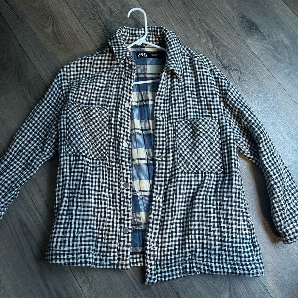 Zara Plaid Navy and Cream Jacket